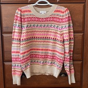 J.Crew Puff Sleeve Fair Isle Sweater size M